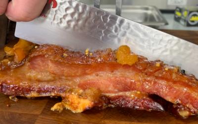 Roasted Slab of Baker’s Bacon & Apricot Chutney with Baker’s Bacon